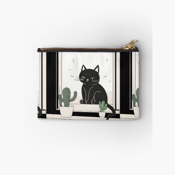 Item preview, Happy black cat with cactus In th window  designed and sold by Catophile.