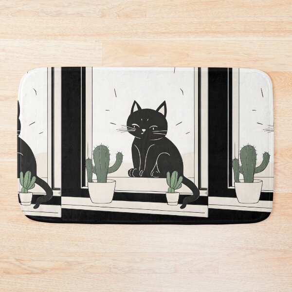 Item preview, Happy black cat with cactus In th window  designed and sold by Catophile.