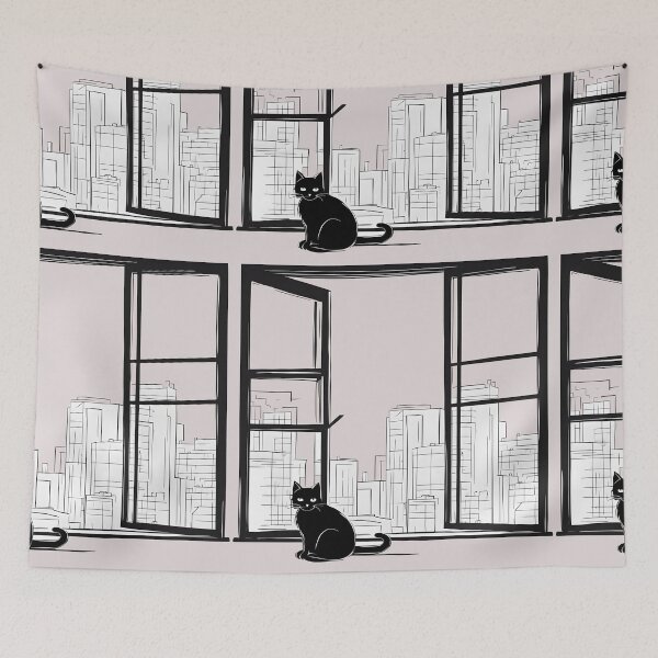 Item preview, Black cat in the window designed and sold by Catophile.