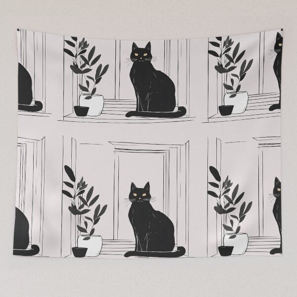 Item preview, Copy of black cat in outdoor violet flowers and roses designed and sold by Catophile.