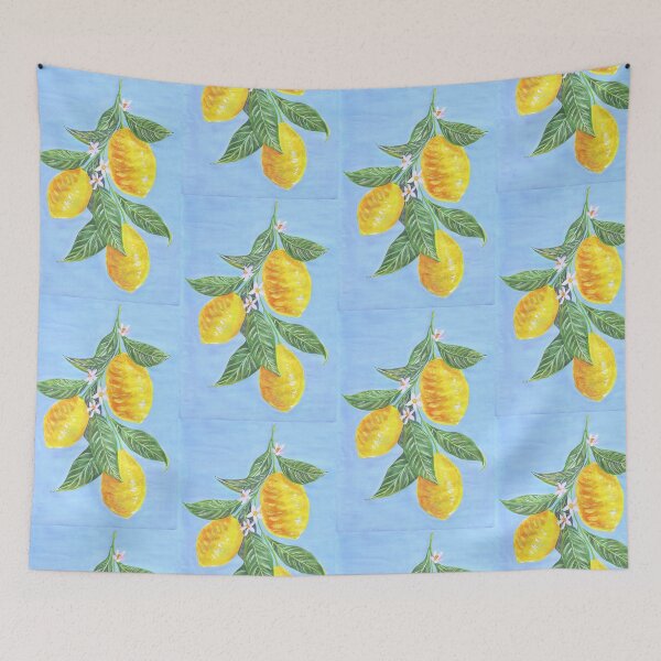 Item preview, Lemon branch with blue background - Citrus summertime designed and sold by Wolshebnaja.
