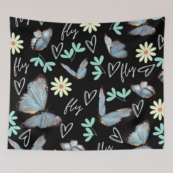 Item preview, Blue Butterfly and Floral leafy pattern designed and sold by Taloory.