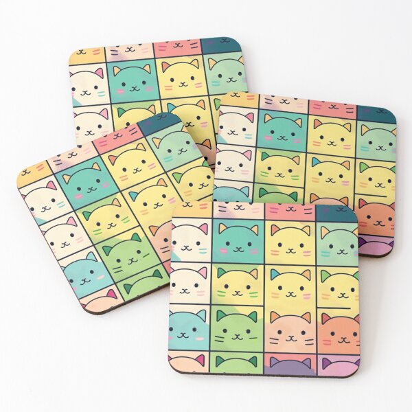 Item preview, Colorful Checker Pattern with cute Kawaii cats designed and sold by zoldi.