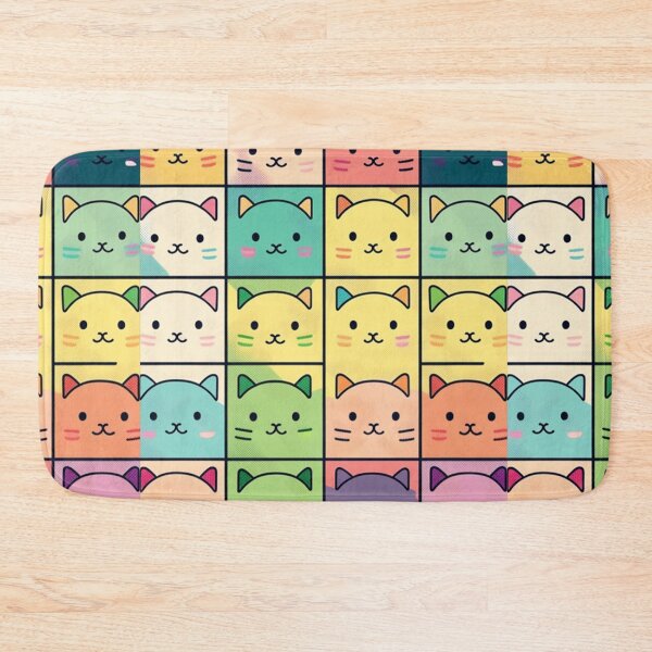 Item preview, Colorful Checker Pattern with cute Kawaii cats designed and sold by zoldi.