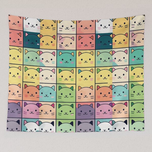 Item preview, Colorful Checker Pattern with cute Kawaii cats designed and sold by zoldi.