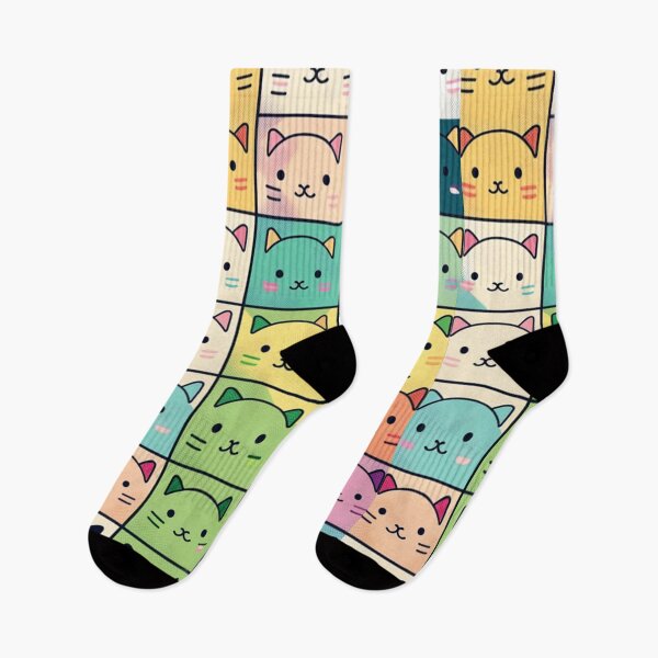 Item preview, Colorful Checker Pattern with cute Kawaii cats designed and sold by zoldi.
