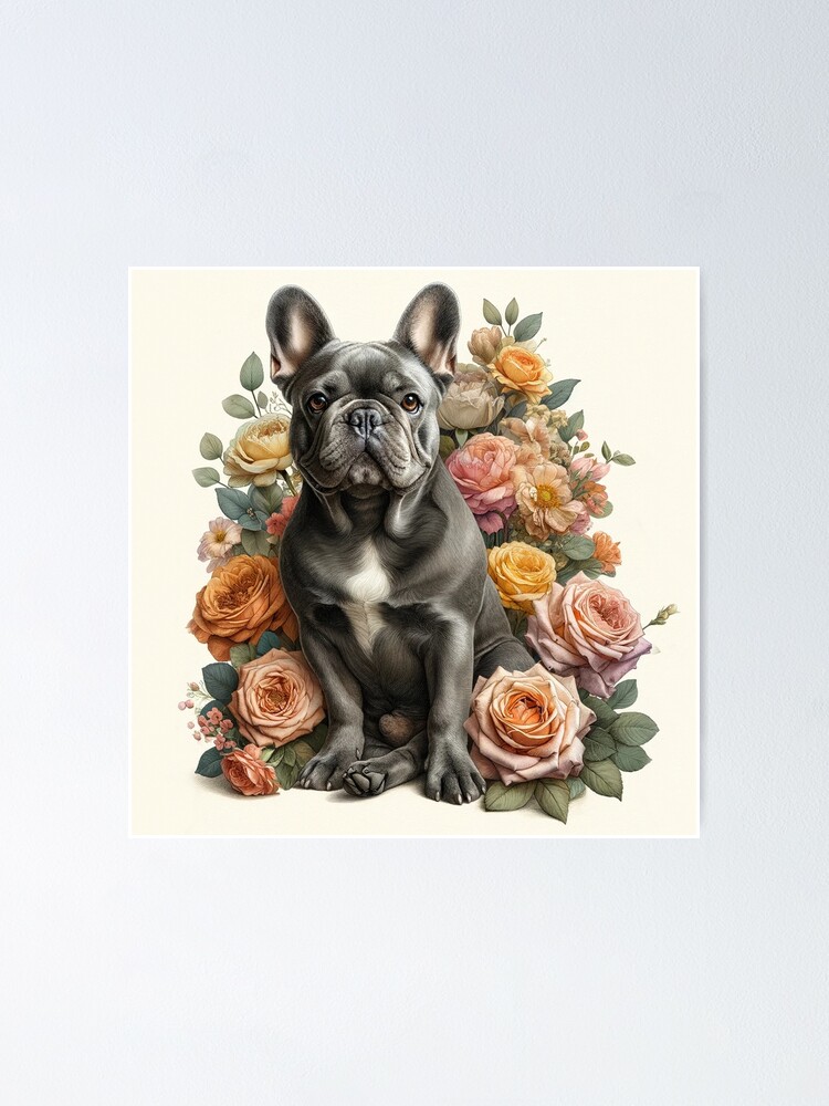 French Bulldog Roses Floral Frenchie Dog Design T-Shirt French Bulldog Roses Floral Frenchie Dog Design T-Shirt