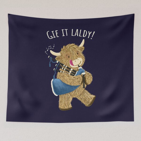 Item preview, Scottish Highland Cow And Bagpipes Says Gie It Laldy! designed and sold by brodyquixote.