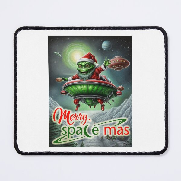 Item preview, Alien as Santa; Merry Space-Mas; UFO; designed and sold by StickerApe.