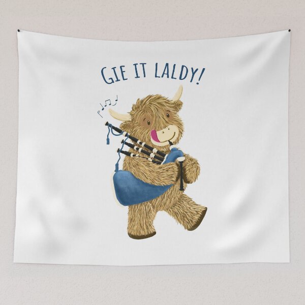 Item preview, Wee Hamish Scottish Highland Cow And Bagpipes Says Gie It Laldy! designed and sold by brodyquixote.