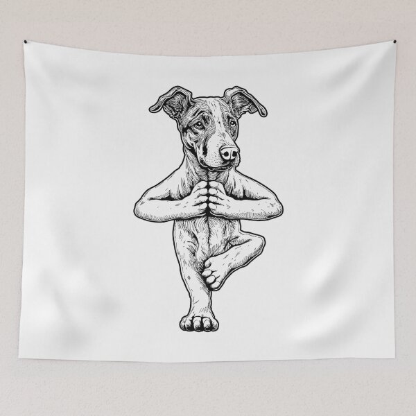 Aperçu de l'œuvre Whippet Yoga Chien Chiot Chiens drôles Pose d'arbre Asana créée et vendue par GrandeDuc.