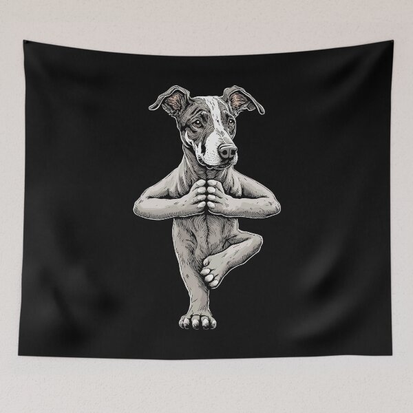 Aperçu de l'œuvre Whippet Yoga Chien Chiot Chiens drôles Pose d'arbre Asana créée et vendue par GrandeDuc.