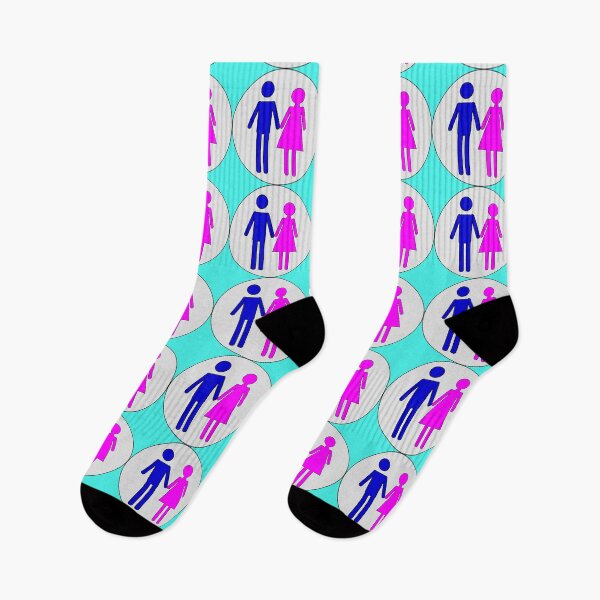 Item preview, Man and Woman, Blue and Pink Stencils, on Light Grey Circle with Black Trim designed and sold by AASparksDesigns.