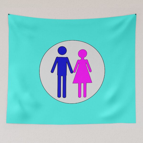 Item preview, Man and Woman, Blue and Pink Stencils, on Light Grey Circle with Black Trim designed and sold by AASparksDesigns.