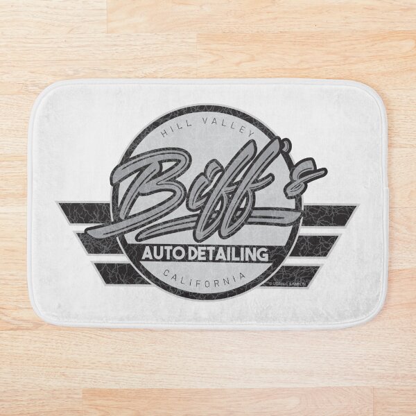 Aperçu de l'œuvre Biff's Auto Detailing en gris vieilli. Film Retour vers le futur créée et vendue par PrintStopStudio.