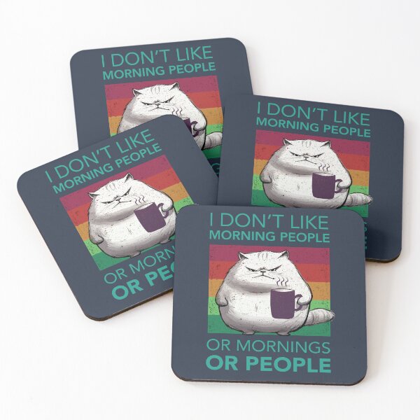 Item preview, I dont like morning people. Or Mornings, or people. Coffee quote with white cat.  designed and sold by lagunaklein.