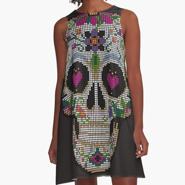Item preview, Create a Real Stitchery on Black - Pixel Art - Day of the Dead, Cinco de Mayo, Calavera, Dia de los Muertos - Sugar Skull - Candy Skull Make Up Face Paint Design designed and sold by XStitchPatterns.