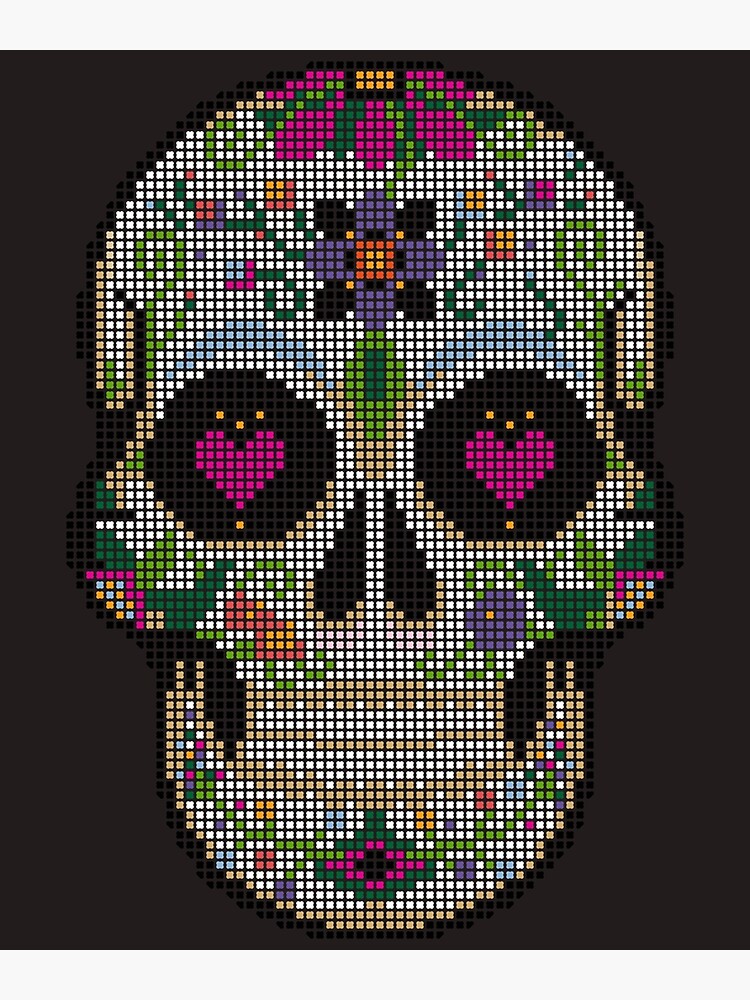 "Create a Real Stitchery on Black - Pixel Art - Day of the Dead, Cinco
