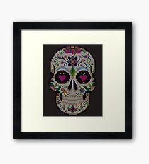 Create a Real Stitchery on Black - Pixel Art - Day of the Dead, Cinco de Mayo, Calavera, Dia de los Muertos - Sugar Skull - Candy Skull Make Up Face Paint Design Framed Print
