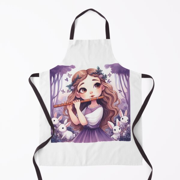Item preview, Girl Playing Wooden Flute in Purple Forest with Bunnies (#2/4) Music Student Gift designed and sold by ElegantTeaTime.