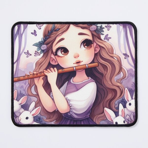 Item preview, Girl Playing Wooden Flute in Purple Forest with Bunnies (#2/4) Music Student Gift designed and sold by ElegantTeaTime.