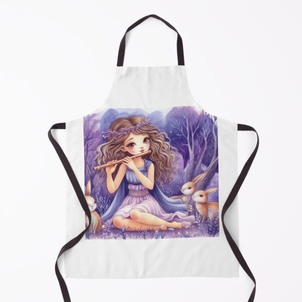 Item preview, Young Woman in Grecian Attire Playing Flute in Purple Forest with Bunnies (#4/4) Music Student Gift designed and sold by ElegantTeaTime.