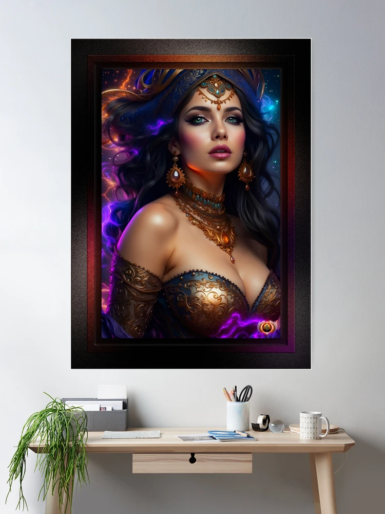 Portrait Of Unariya The Star Queen AI Concept Art by Xzendor7 - An Alluring Mystic Of The Stars 2 Portrait Of Unariya The Star Queen Beautiful AI Concept Art by Xzendor7 Room Decor Poster Art Print