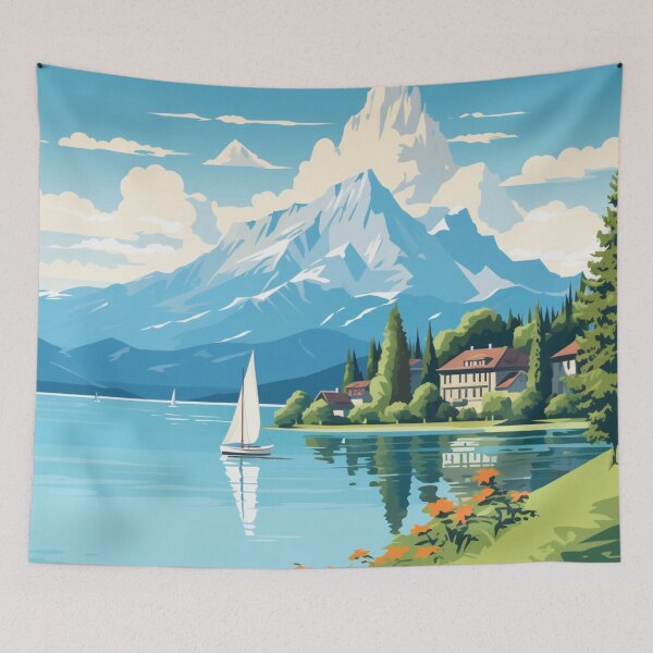 Item preview, A Pop Art Travel Print of Lake Thun - Switzerland  designed and sold by StudioRedKoala.