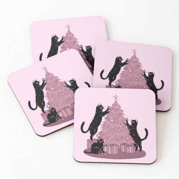 Item preview, Cats Decorating The Pink Christmas Tree designed and sold by KilkennyCat Art.