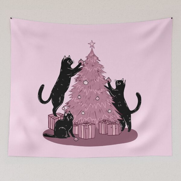 Item preview, Cats Decorating The Pink Christmas Tree designed and sold by KilkennyCat Art.