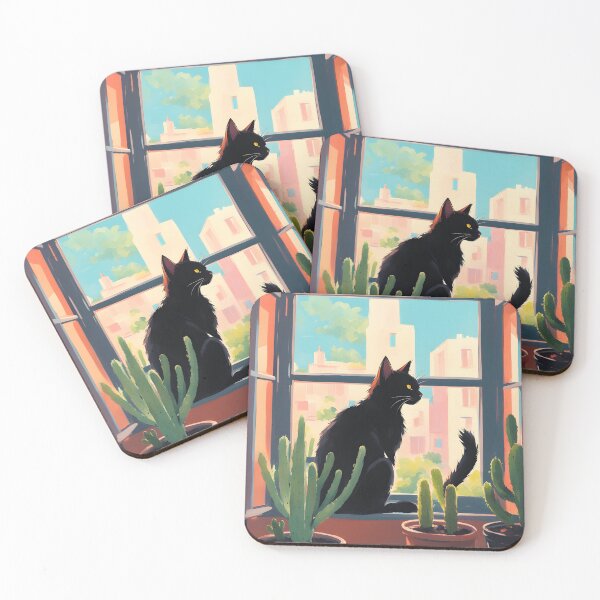 Item preview, Cat In the Window with cactus  indoor plants designed and sold by Catophile.