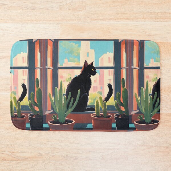 Item preview, Cat In the Window with cactus  indoor plants designed and sold by Catophile.