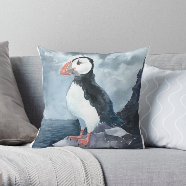 Watercolor Puffin Throw Pillow