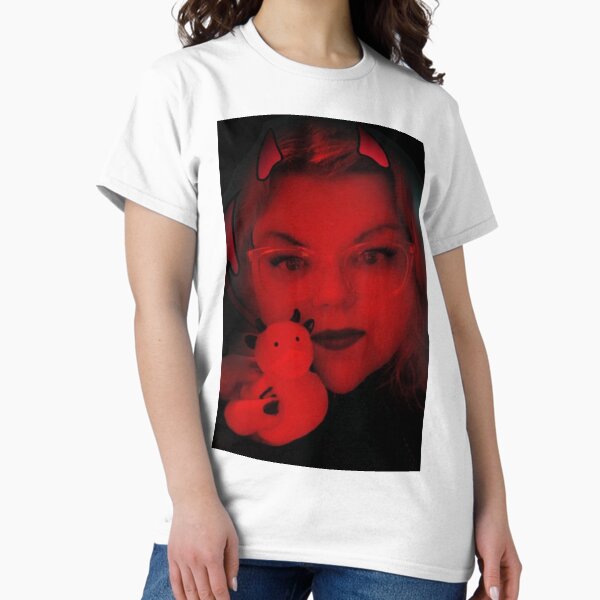 Red devil duck held by cute girl in dark background Classic T-Shirt