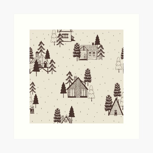 Cozy Cabins in a Pine Forest Art Print