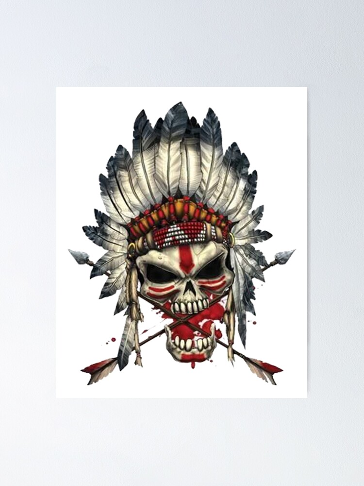 Native american skull' Poster, picture, metal print, paint by, warrior skull  