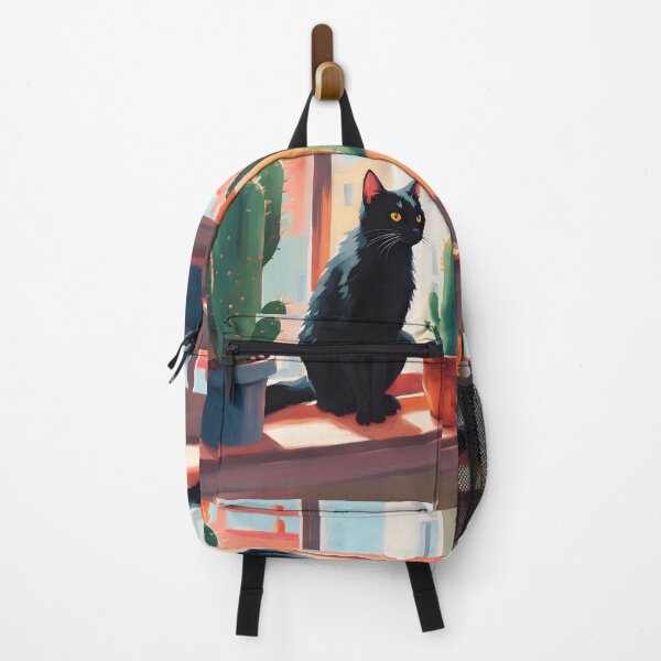 Item preview, Cartoonish black cat in the window with cactus designed and sold by Catophile.