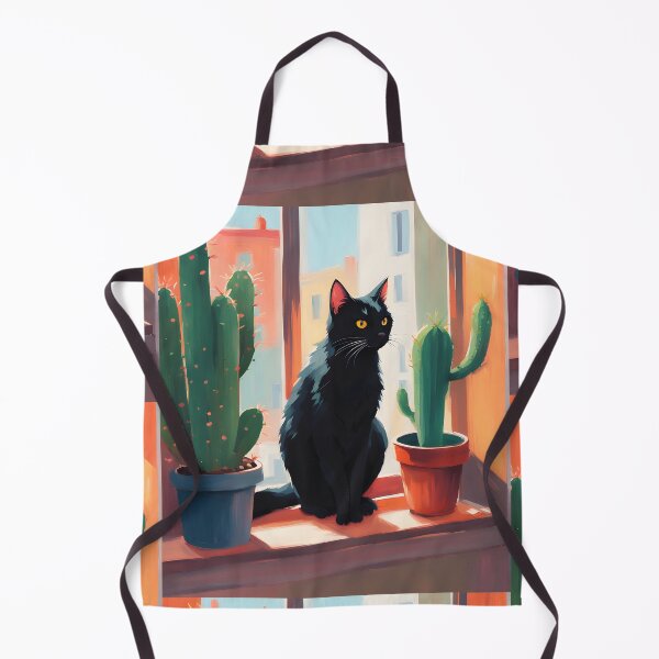 Item preview, Cartoonish black cat in the window with cactus designed and sold by Catophile.
