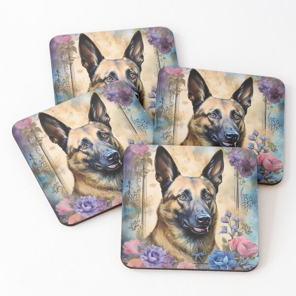 Item preview, Belgian Malinois Shepherd dog in batik blue violet designed and sold by WallyPink.