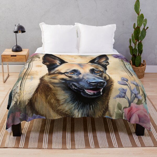 Aperçu de l'œuvre Chien de berger belge malinois en batik bleu violet créée et vendue par WallyPink.