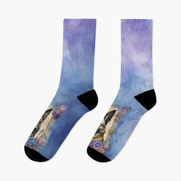 Item preview, Belgian Malinois Shepherd dog in batik blue violet designed and sold by WallyPink.
