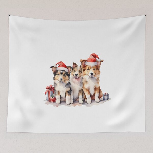 Item preview, watercolor cute family collie dog on Christmas day give gift for loved ones designed and sold by cartoon4289.