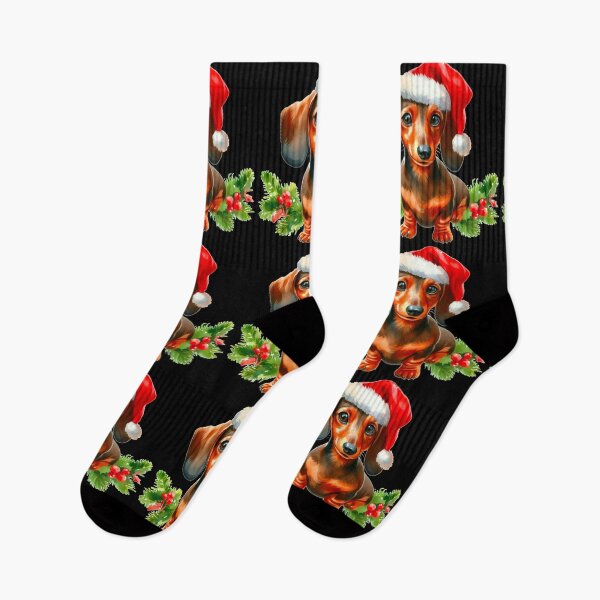 Item preview, Festive Dachshund Painting - Holiday Doxie, Weiner Dog, Sausage DogBlack Background designed and sold by Star-Fragment.