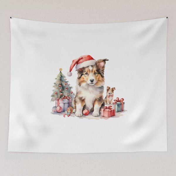 Item preview, watercolor cute collie dogs on Christmas day give gift for loved ones designed and sold by cartoon4289.