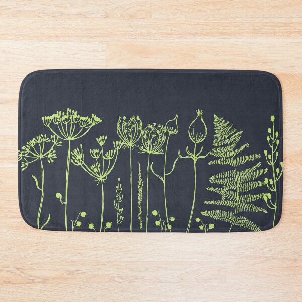 Item preview, An illustrated border of bright green botanical images on a charcoal blue background. designed and sold by Jaine Drake.