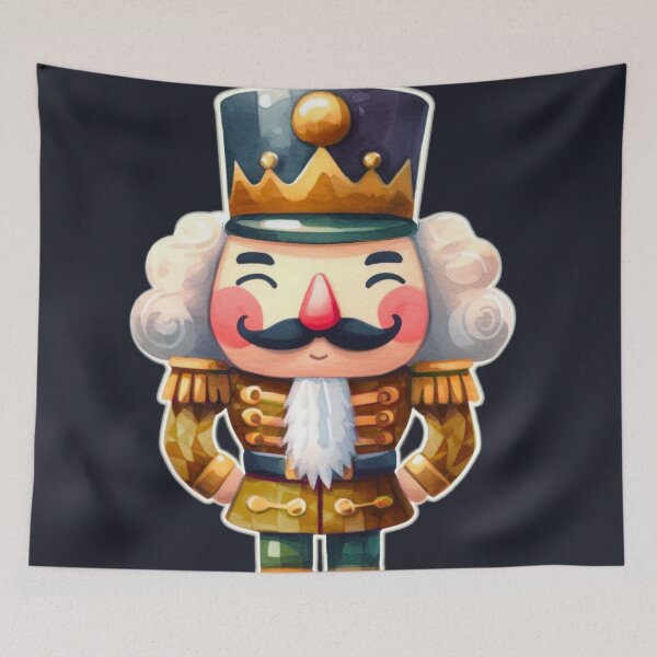 Item preview, Golden Cartoon Nutcracker Watercolor Design Dark Background designed and sold by Star-Fragment.