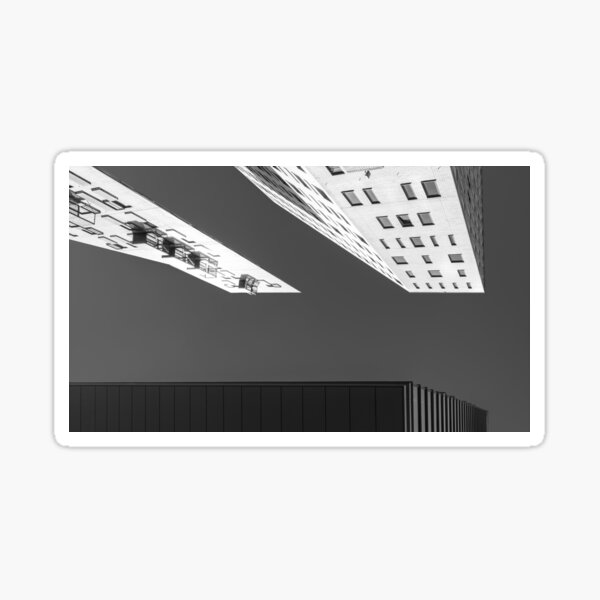 Urban Elegance: Black and White Abstract Architectural Art Print Sticker