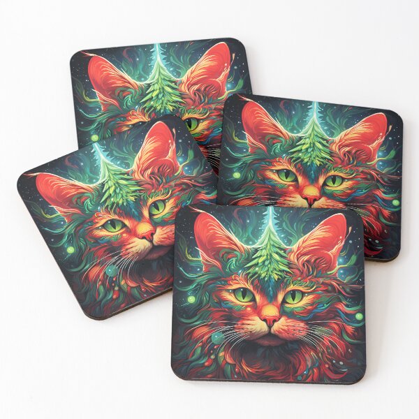 Item preview, trippy holiday cat print designed and sold by dcrc.