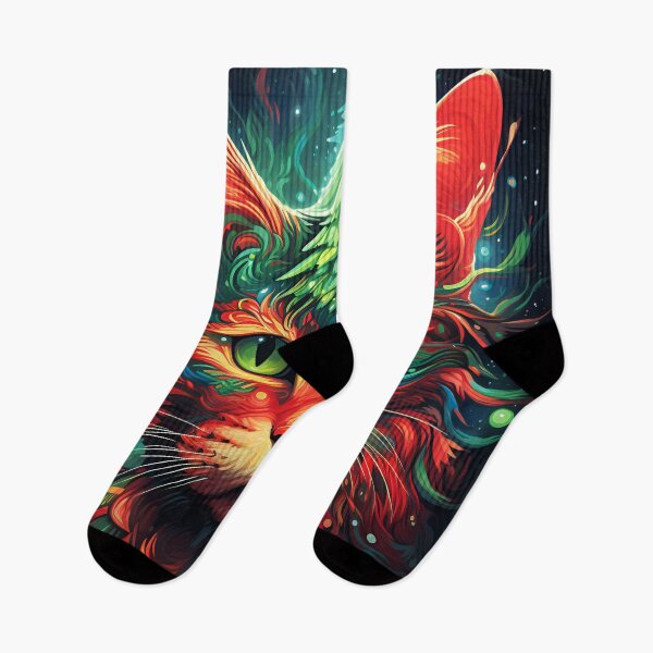 Item preview, trippy holiday cat print designed and sold by dcrc.