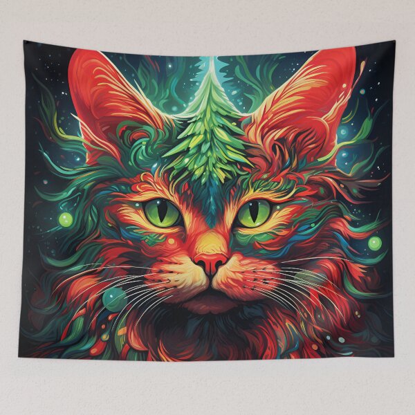 Item preview, trippy holiday cat print designed and sold by dcrc.